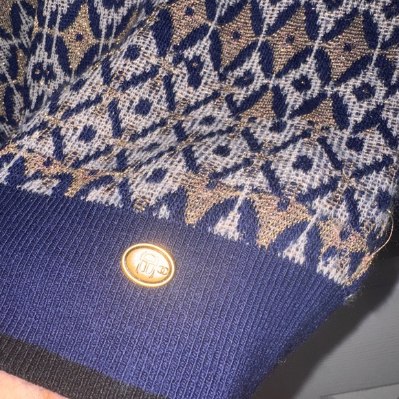 Chanel Women's Sweater with Blue and Gold Geometric Design - Picture 4 of 6